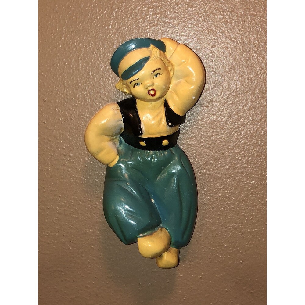 Vintage Devonware Mid-Century 50s 60s Dutch Boy Blue Chalkware Wall Hanger